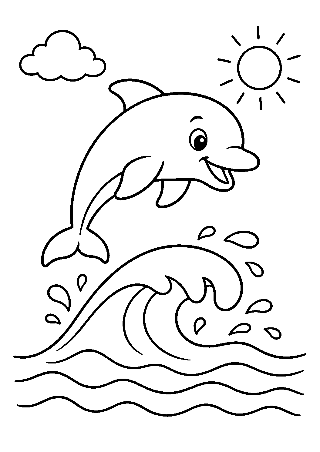 Golfinho saltando sobre a onda, desenho para colorir em A4 retrato